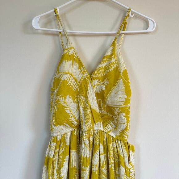 Sim & Sam Maxi Dress Boho Women’s XS Yellow Tropical Belted Surplice Neck Lined - Picture 2 of 12